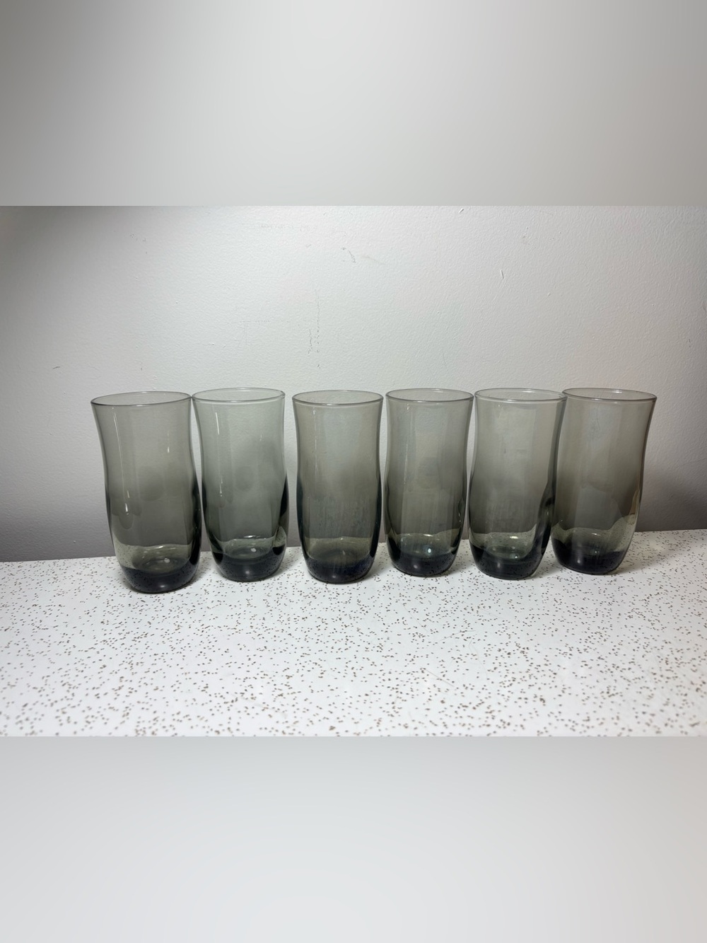 Set of 6 vintage Anchor Hocking smoke grey flared-shape juice glasses